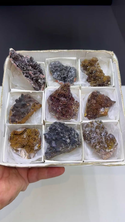 Combination of Quartz, Manganese Oxide, Red Hematite, Limonite and Calcite Mineral Specimen Lot