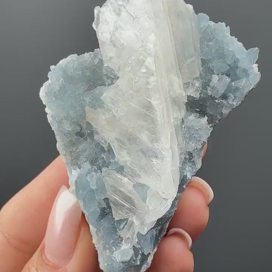 Sky Blue Celestite (Celestine) with Selenite Crystal