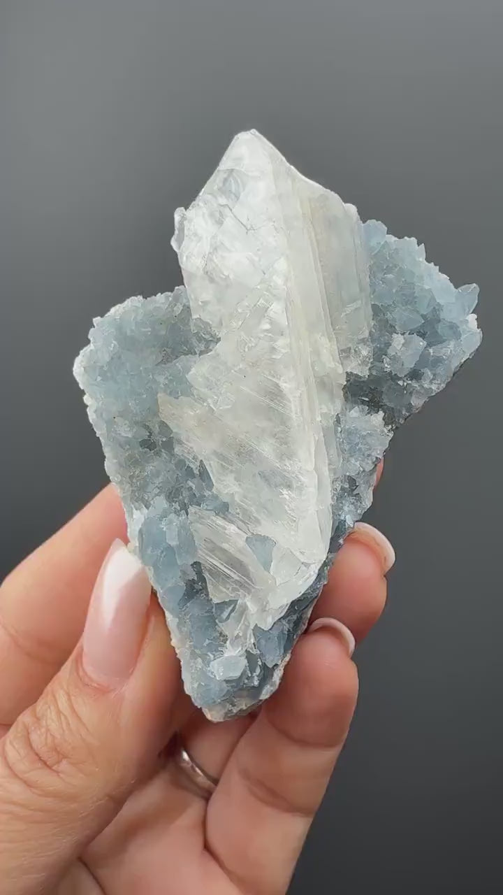 Sky Blue Celestite (Celestine) with Selenite Crystal