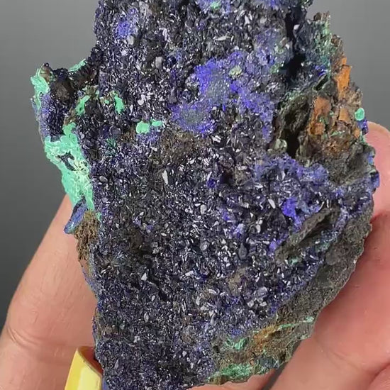 Natural Silky Druzy Azurite Crystal , Natural Blue Azurite Crystal with Green Malachite Crystal Specimen