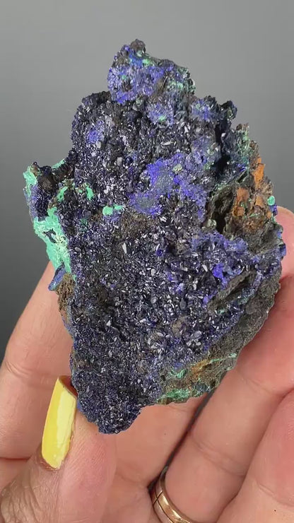 Natural Silky Druzy Azurite Crystal , Natural Blue Azurite Crystal with Green Malachite Crystal Specimen