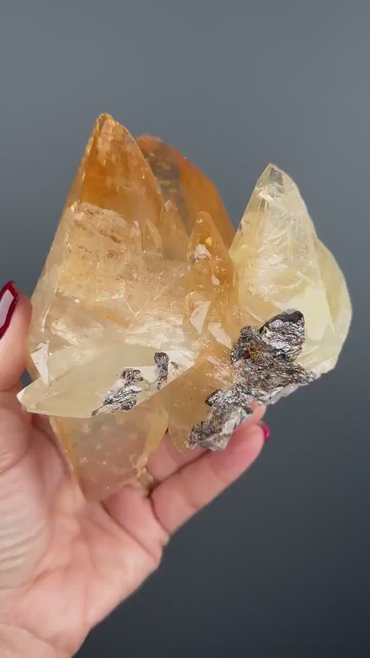 Golden Calcite Crystal with Sphalerite from