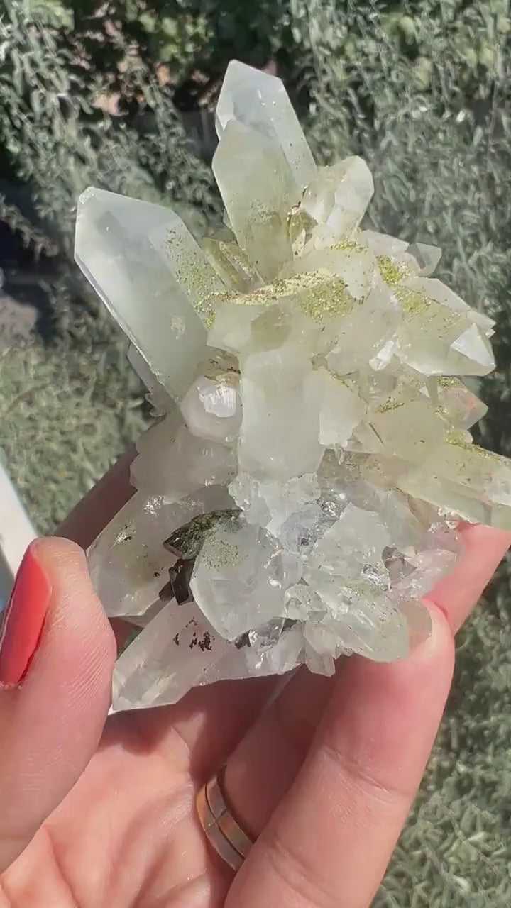 Crystal Quartz Flowers with Glittery Chlorite Crystals  Specimen