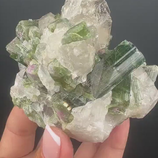 Epic! Green Tourmaline on Quartz Crystal Specimen