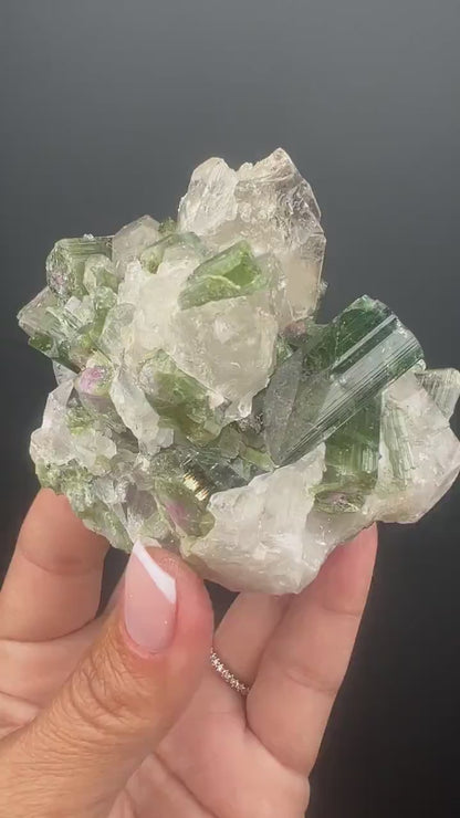 Epic! Green Tourmaline on Quartz Crystal Specimen
