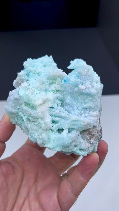 Druzy Blue Aragonite with Quartz Crystal Mineral Specimen