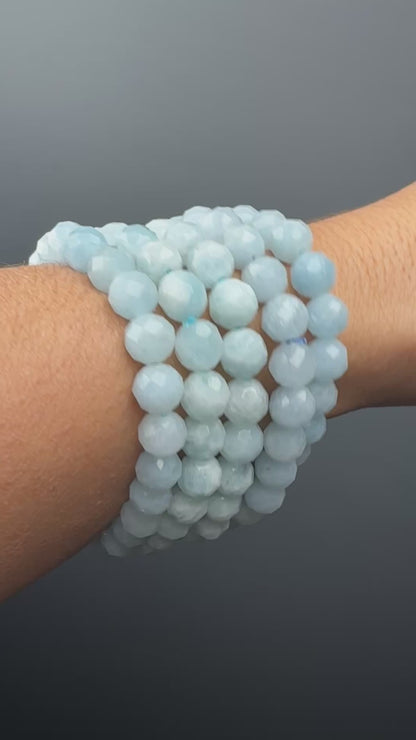 8 MM Aquamarine Bracelets (5 Pieces)