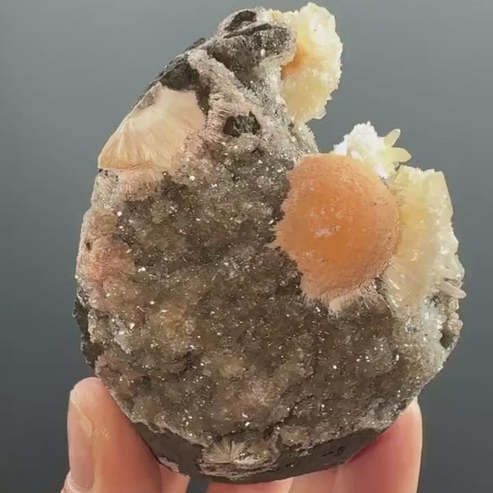 Amazing! Thomsonite Balls with Calcite Specimen, Self-Standing Thomsonite Crystal