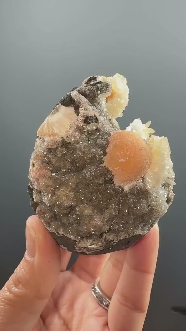 Amazing! Thomsonite Balls with Calcite Specimen, Self-Standing Thomsonite Crystal
