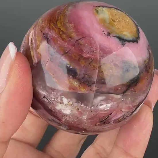 Amazing Color! Strawberry Opal Crystal Sphere from Peru, Dendritic Pink Opal Sphere- 71 MM