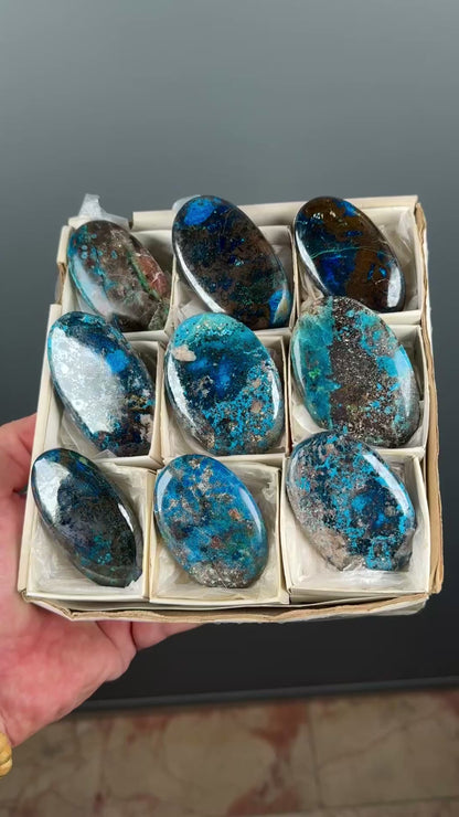 Blue Shattuckite with Cuprite Palm Stone Lot