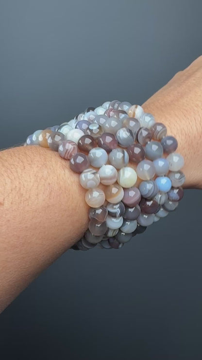 8 MM Botswana  Agate Bracelets (6 Pieces)