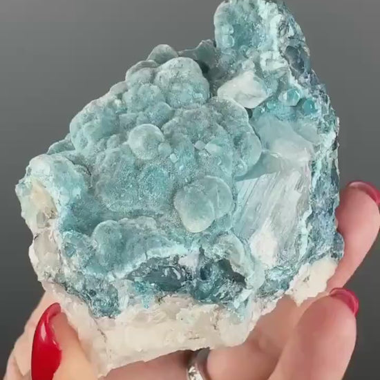 Silky BUbbles! Blue Shattuckite with White Calcite Crystal Specimen