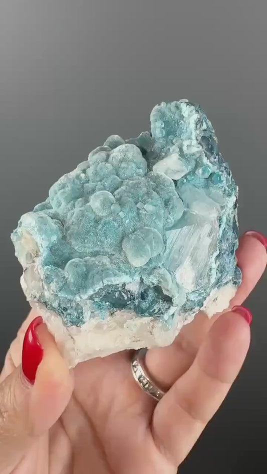 Silky BUbbles! Blue Shattuckite with White Calcite Crystal Specimen