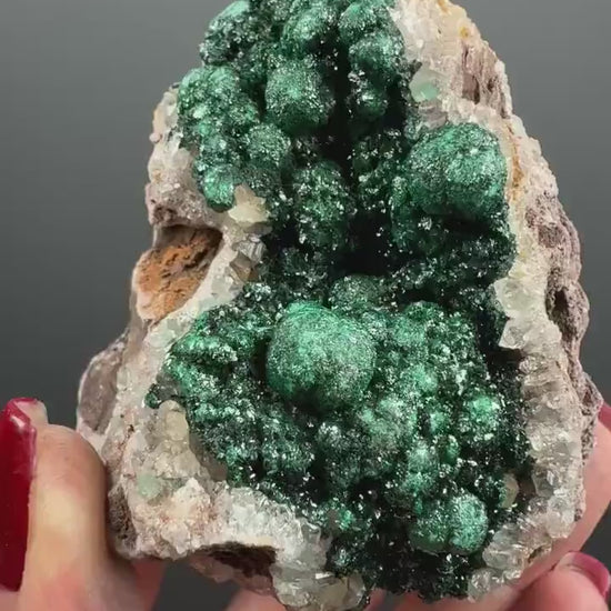 Amazing Piece ! Druzy Green Malachite  Stalactites on Quartz Mineral Specimen