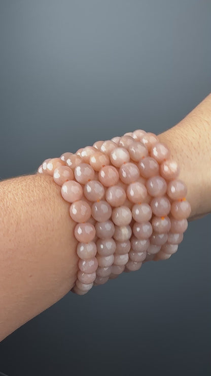 8 MM  Pink Moonstone  Bracelets (6 Pieces)