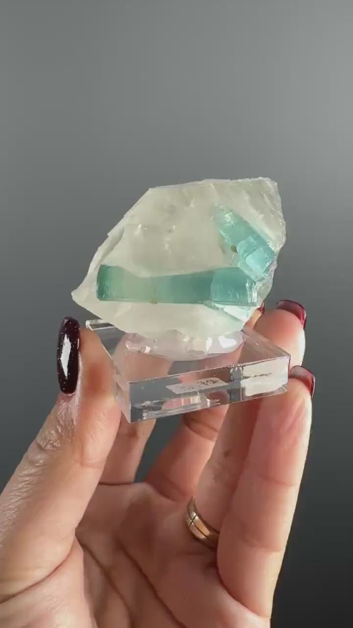 Seafoam Tourmaline with Quartz Crystal