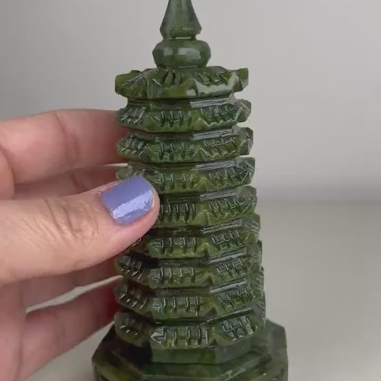 Jade Pagoda Statue! Green Jade 9 Level Pagoda Carving, Jade Pagoda Carving