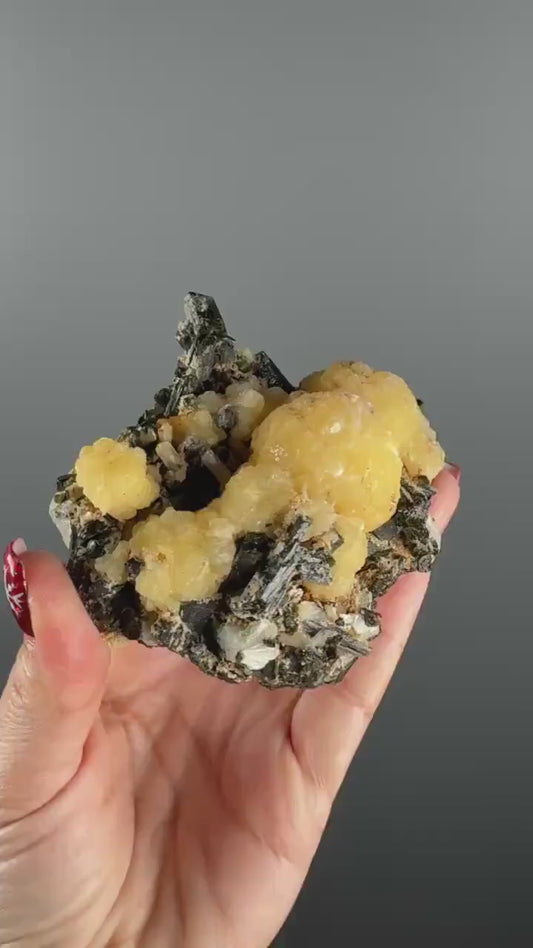 Yellow Stellerite with Green Epidote Crystal Specimen