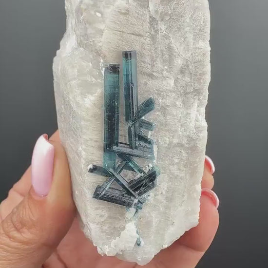 Blue Tourmaline Crystal on Feldspar