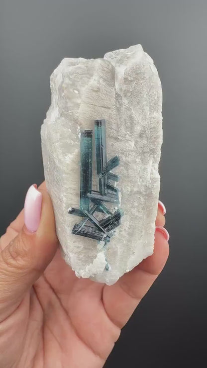 Blue Tourmaline Crystal on Feldspar