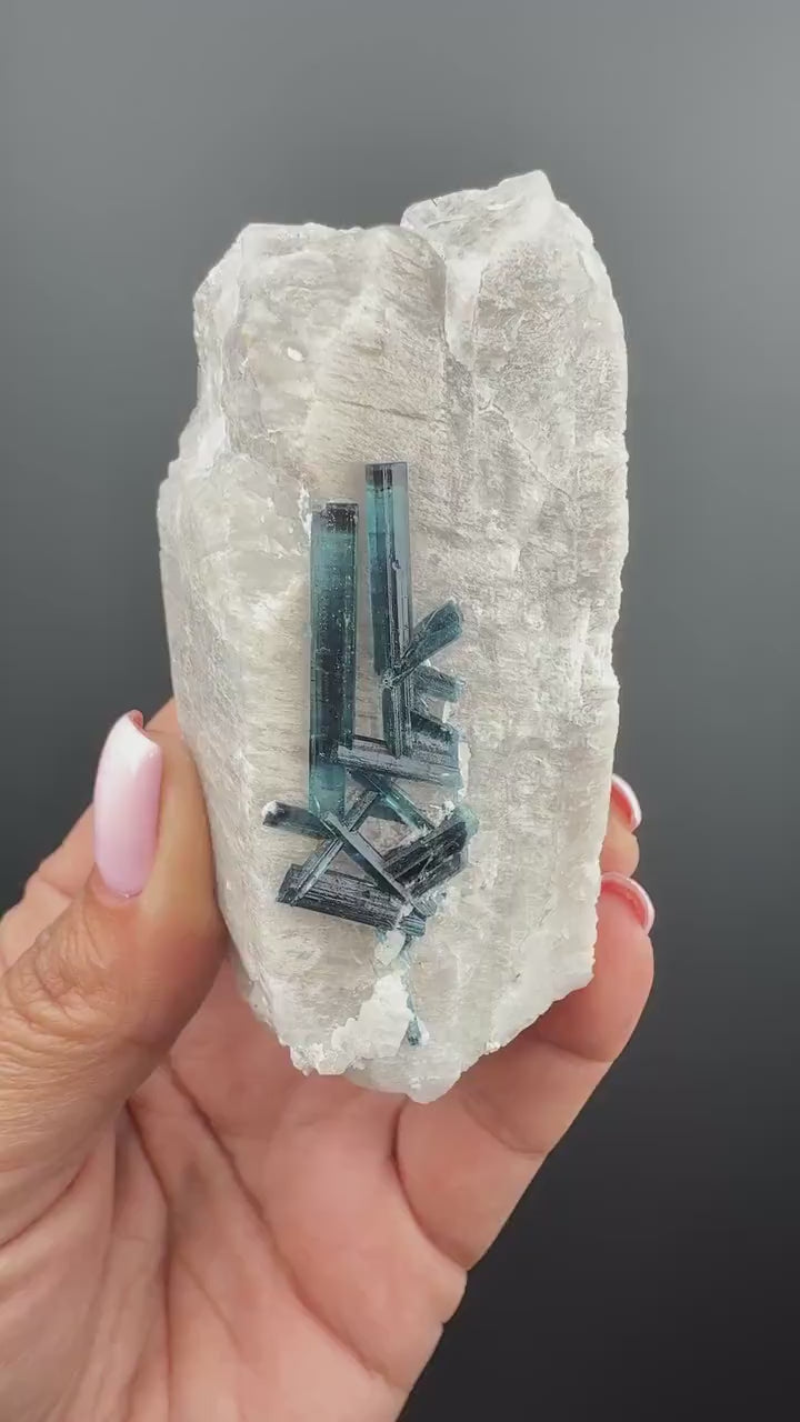 Blue Tourmaline Crystal on Feldspar