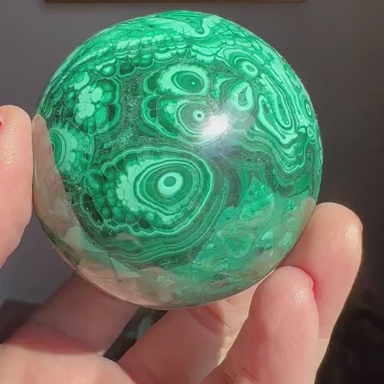 Deep Green Polished Malachite Sphere, % 100 Natural, 58 MM