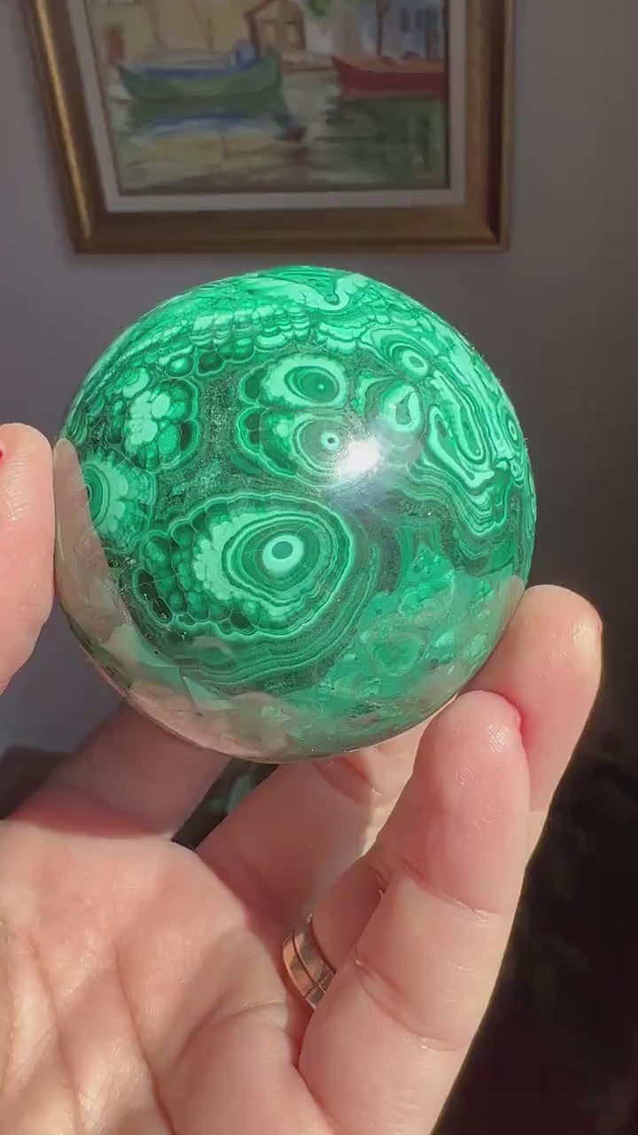 Deep Green Polished Malachite Sphere, % 100 Natural, 58 MM