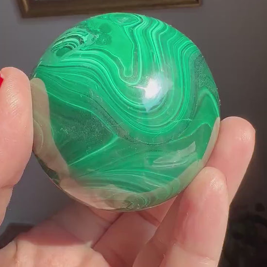 Deep Green Polished Malachite Sphere, % 100 Natural, 58 mm