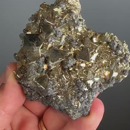 Protection, Enhances and Prosperity... Lustrous Octahedral Pyrites Crystal Specimen