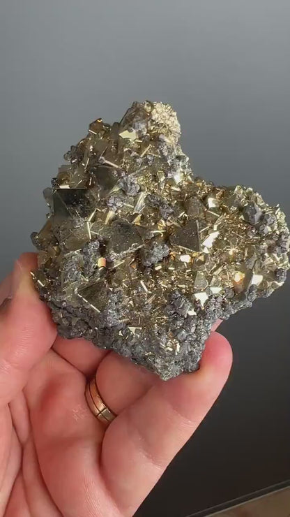 Protection, Enhances and Prosperity... Lustrous Octahedral Pyrites Crystal Specimen