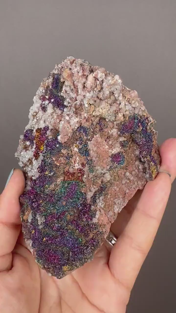 Amazing Rainbow Bornite with Calcite Specimen