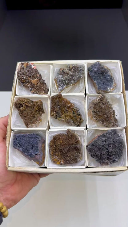 Combination of Quartz, Manganese Oxide, Red Hematite, Limonite and Calcite Mineral Specimen Lot