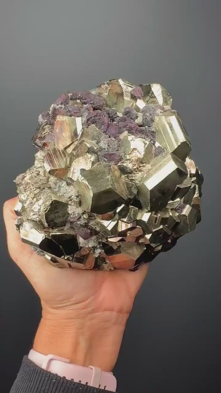 Rare! Octahedral Pyrite with Covellite Crystal Specimen, Pyrite with Chalcopyrite Crystal