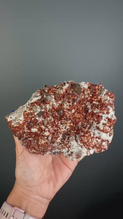Spessartine Garnet Crystal  on Smokey Quartz