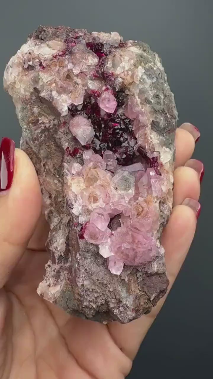 Amazing Piece!  Roselite  Crystal and Cobalto Calcite  Mineral Specimen