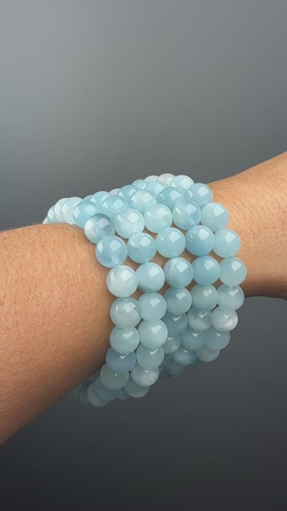 8 MM Aquamarine Bracelets (7 Pieces)