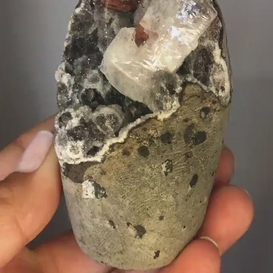 Amazing!Druzy Black Galaxy with Apophyllite and Heulandite Geode