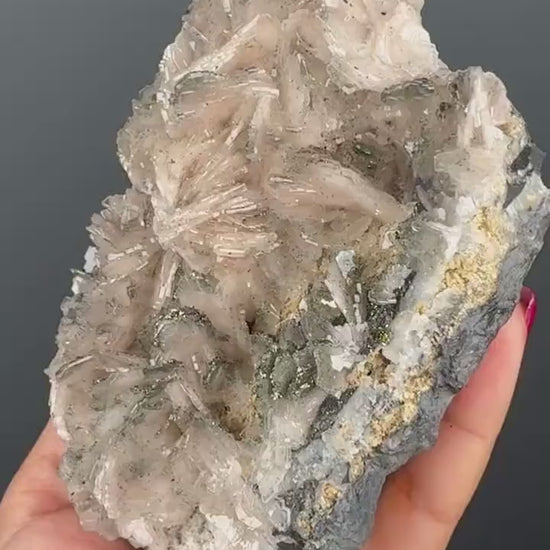 New! Bladed Soft Pink Barite with Metallic Galena Specimen