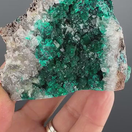 Sugar Crystallization on Emerald Green Dioptase