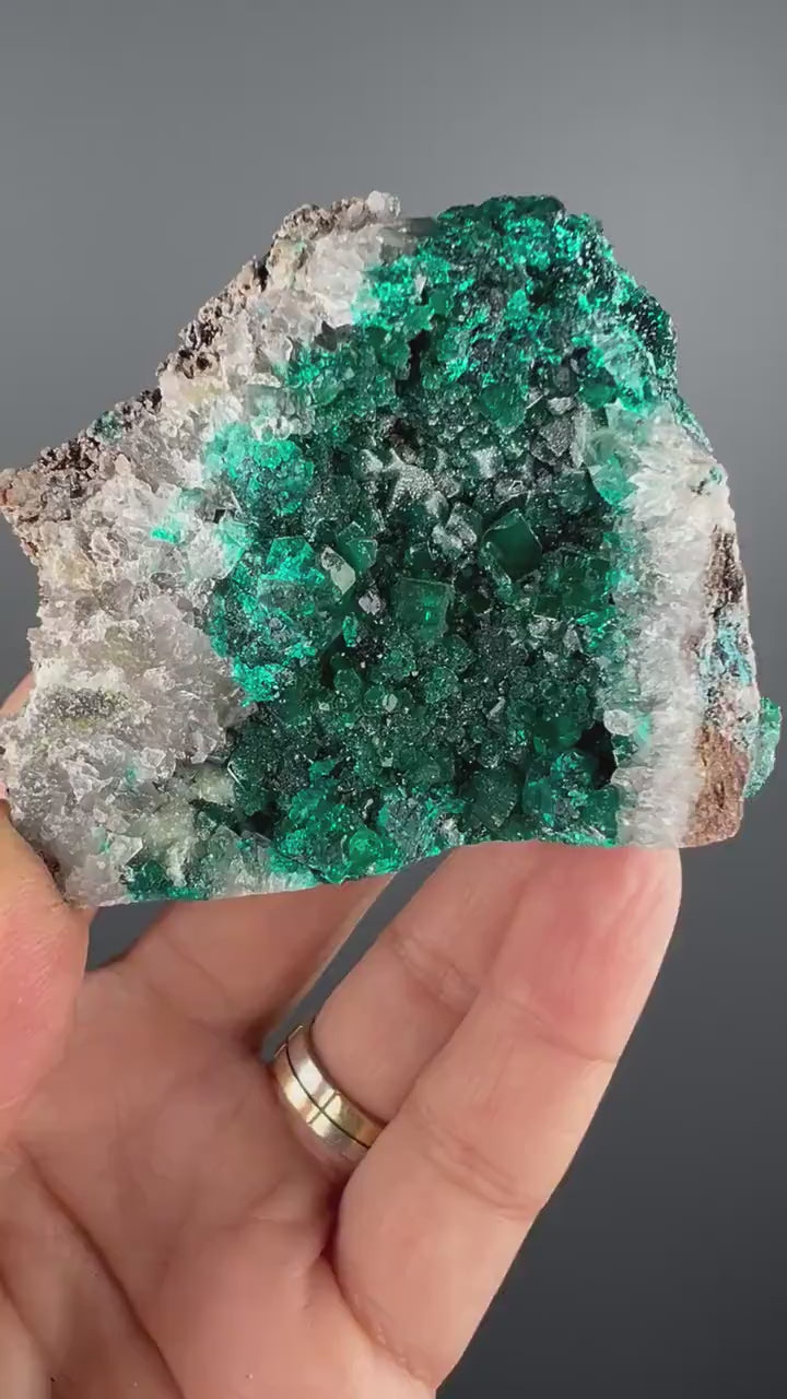 Sugar Crystallization on Emerald Green Dioptase