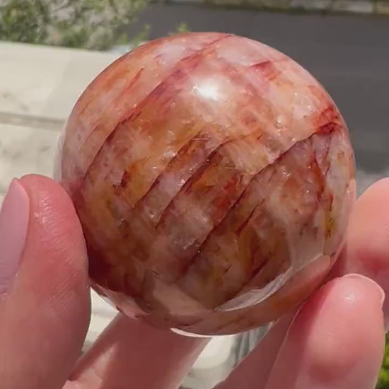 Red Hematoid Quartz Crystal Sphere with Rainbow Flashes-45mm