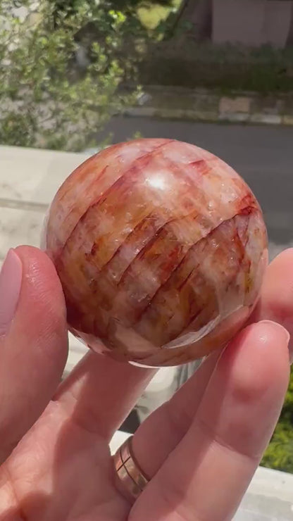 Red Hematoid Quartz Crystal Sphere with Rainbow Flashes-45mm