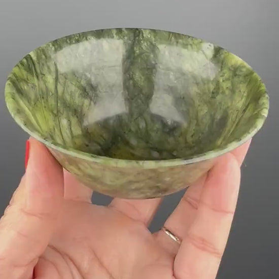 Beautiful Handmade Green Jade Bowl, Green Jade Antique Chinese Bowl