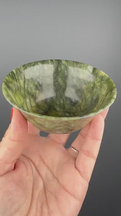 Beautiful Handmade Green Jade Bowl, Green Jade Antique Chinese Bowl