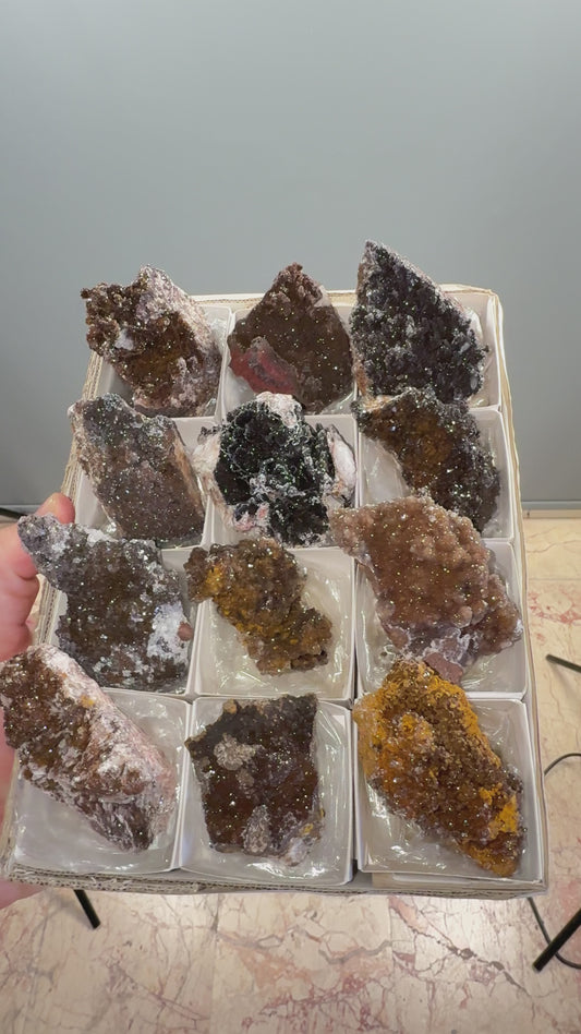 Combination of Quartz, Manganese Oxide, Red Hematite, Limonite and Calcite Mineral Specimen Lot