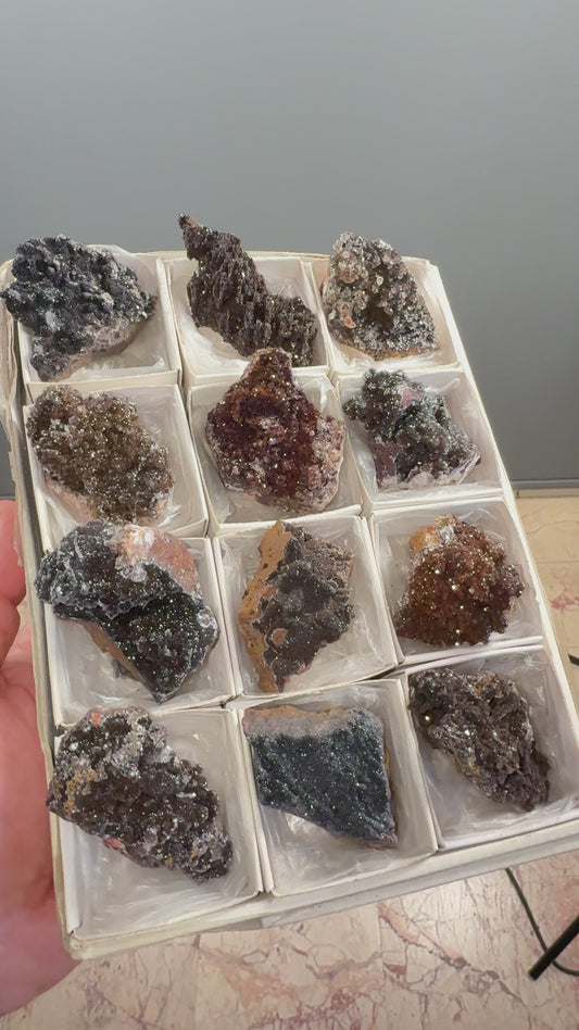 Combination of Quartz, Manganese Oxide, Red Hematite, Limonite and Calcite Mineral Specimen Lot