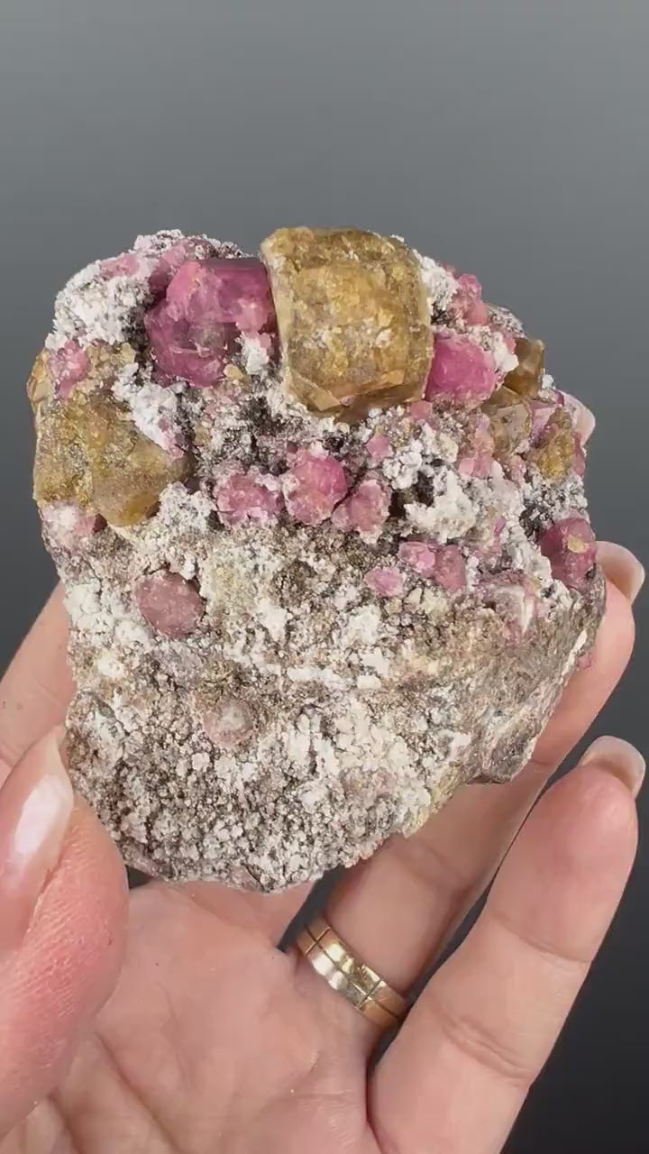 Raspberry Garnet with Green Tourmaline Mineral Specimen