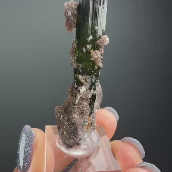 Green Tourmaline with Lepidolite Crystal from Minas Gerais, Brazil