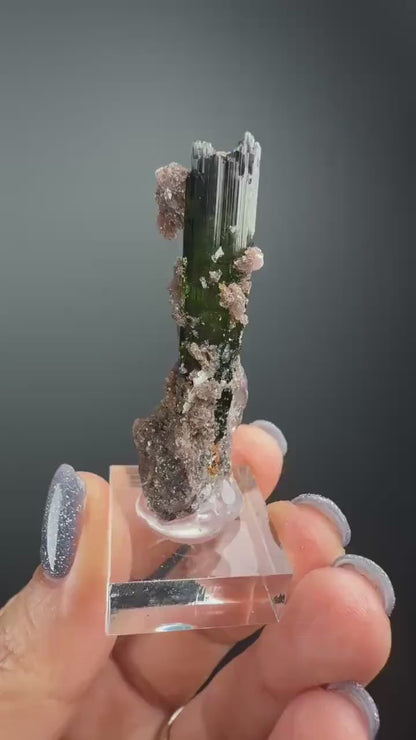 Green Tourmaline with Lepidolite Crystal from Minas Gerais, Brazil